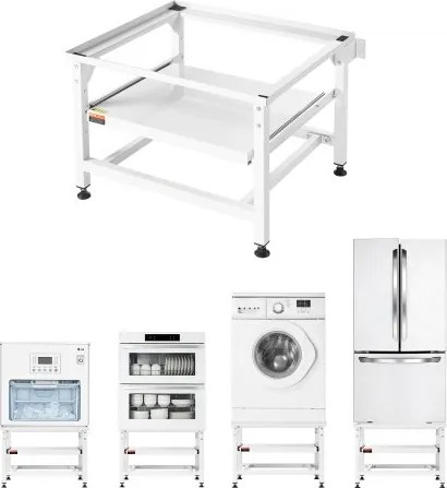 VEVOR wasmachineonderstel 410 mm hoog, wasmachineverhoger met uitschuifbaar schap, draagvermogen van 318 kg, antislipvoetjes, stalen drogeronderstel, sokkel, universeel compatibel, wit