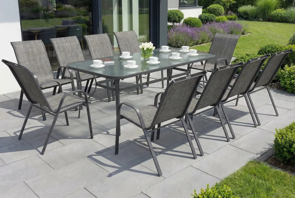 Metalen tuinmeubel Modena voor 10 personen met grote tafel Garden Point grijs