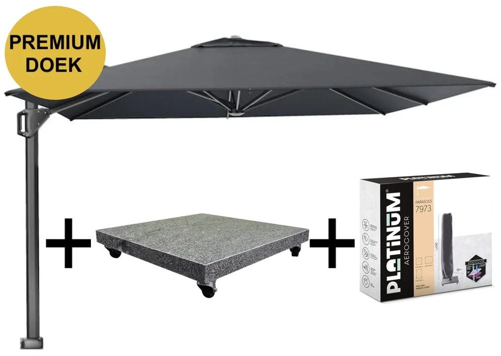 Beaufort premium zweefparasol 320x320 cm Faded Black met parasolvoet 120kg en hoes
