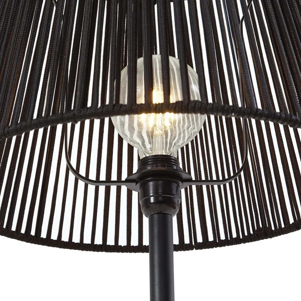 Buiten vloerlamp zwart met kap zwart touw IP44 - VirginiaJapandi E27 IP44 Buitenverlichting rond