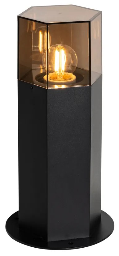 Staande buitenlamp zwart met smoke kap zeshoek 30 cm - Denmark