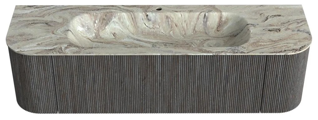 Mondiaz Kurve-dlux 160cm badmeubel ronding links/rechts shadow met 1 lade en 2 deuren en wastafel big medium midden 1 kraangat glace