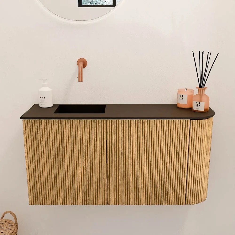 Mondiaz Joya 80cm toiletmeubel ronding rechts oak met wastafel faye links zonder kraangat urban