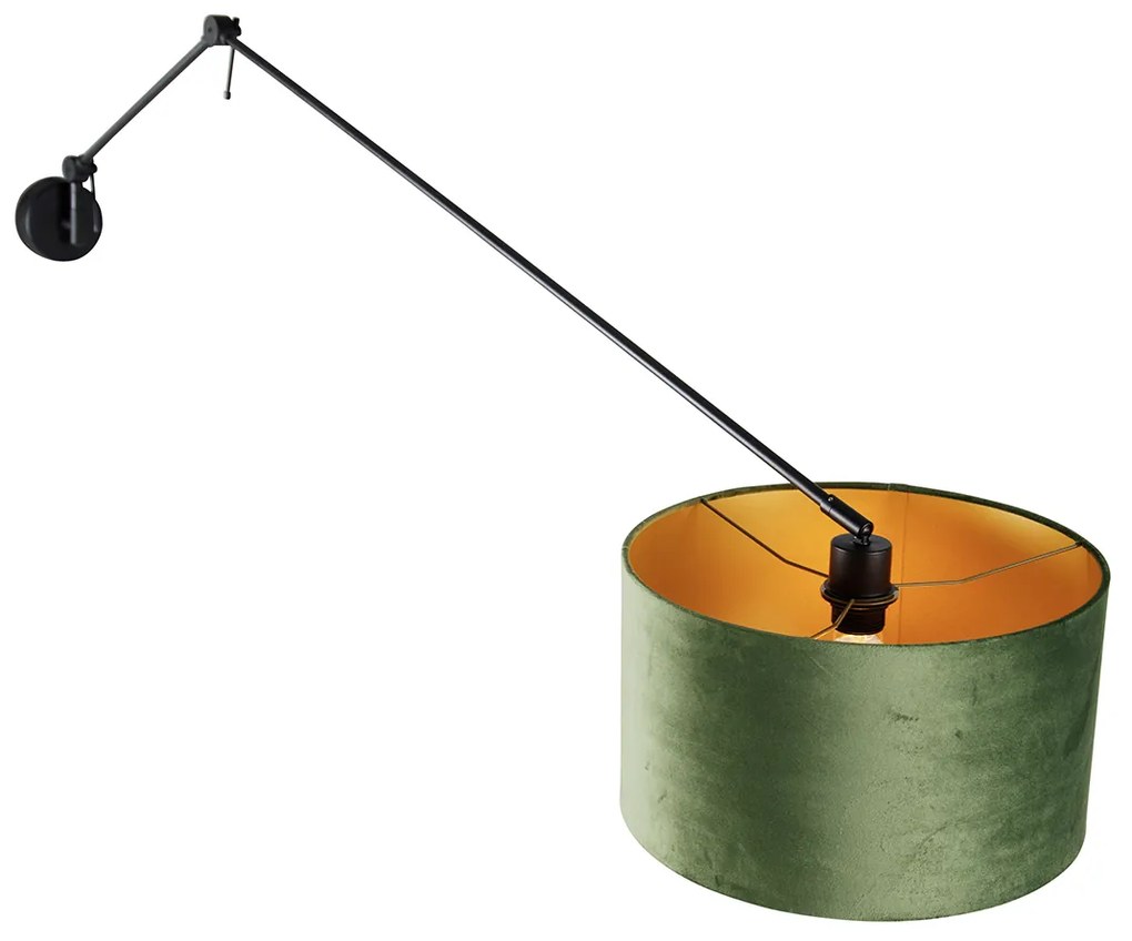 Wandlamp zwart met velours kap groen 35 cm verstelbaar - Blitz
