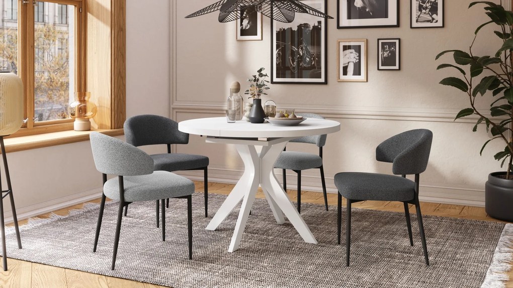 RENZO Wit - RONDE TAFEL Ø110 UITKLAPBAAR TOT 180 cm | VOOR DE KEUKEN EETKAMER WOONKAMER RETRO