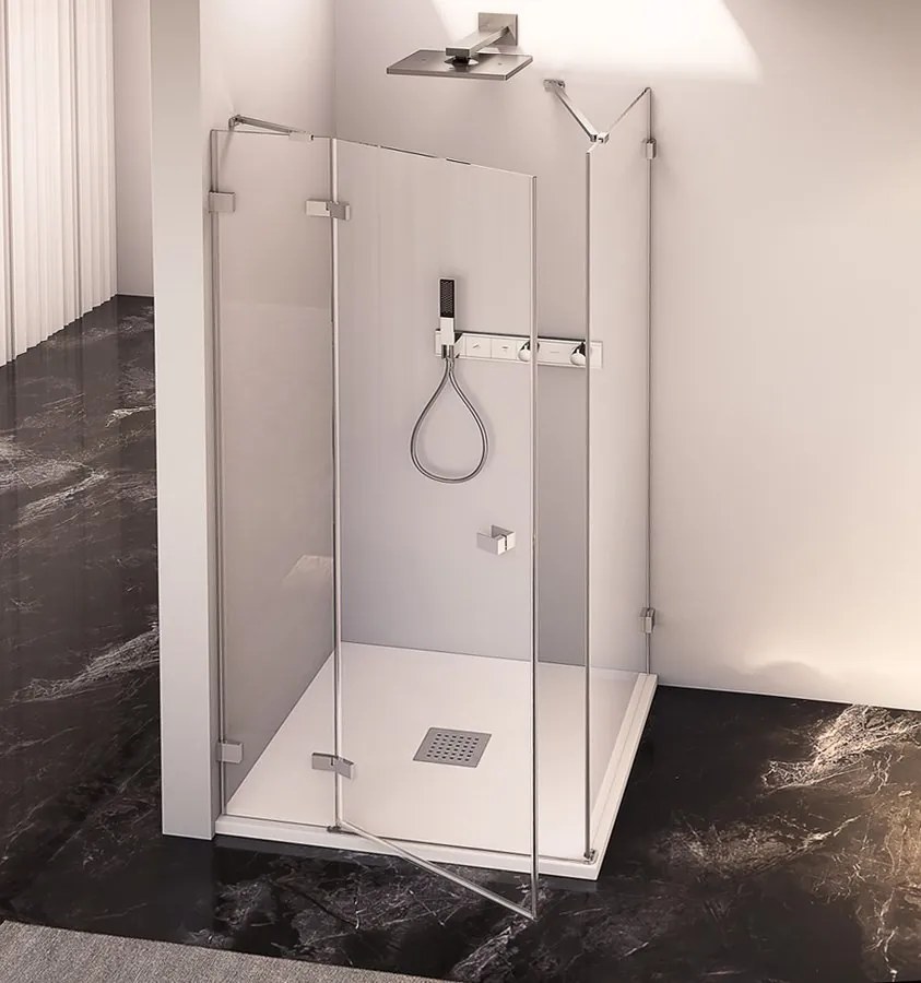 Polysan Fortis Edge hoekcabine met draaideur links helder glas 90x100cm chroom