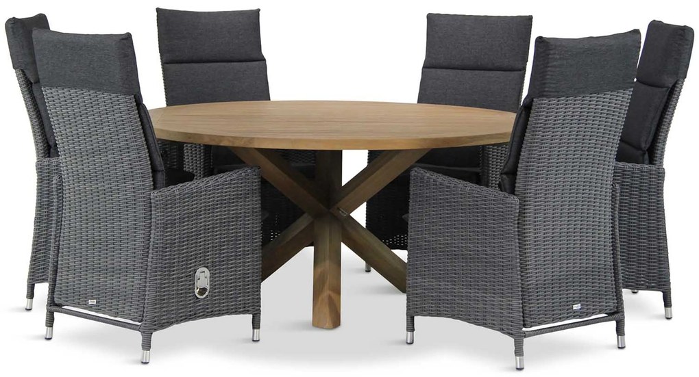Tuinset Ronde Tuintafel 6 personen 160 cm Wicker Zwart Garden Collections Madera/Sand