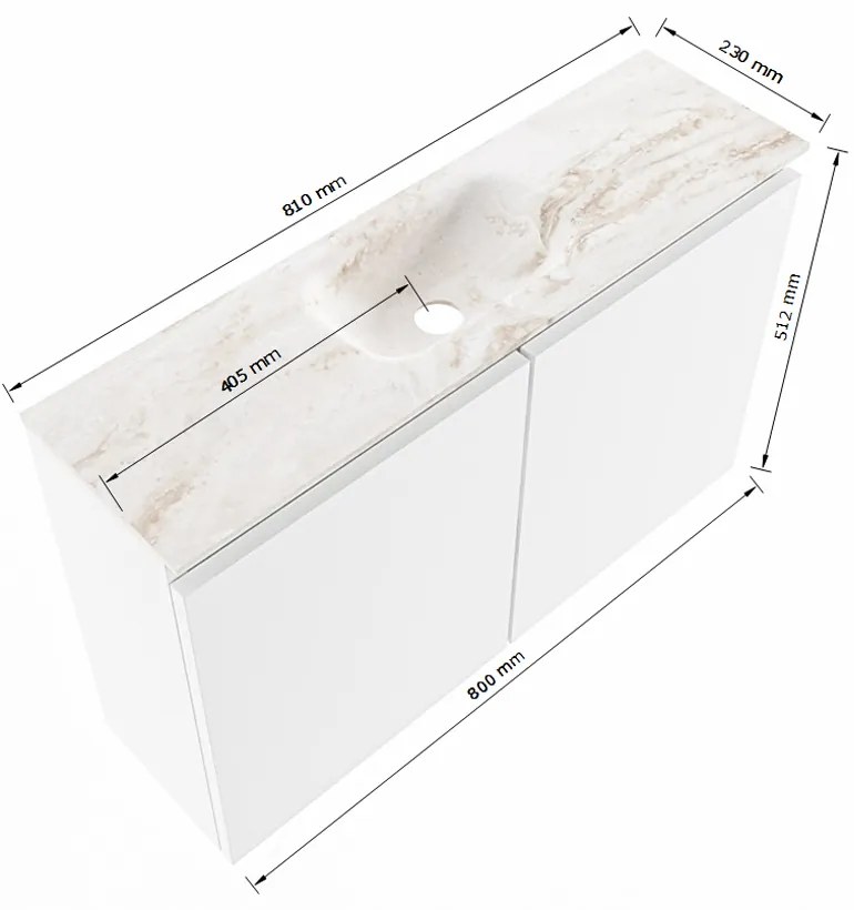 Mondiaz Ture DLux toiletmeubel 80cm fire met wastafel glace midden met kraangat