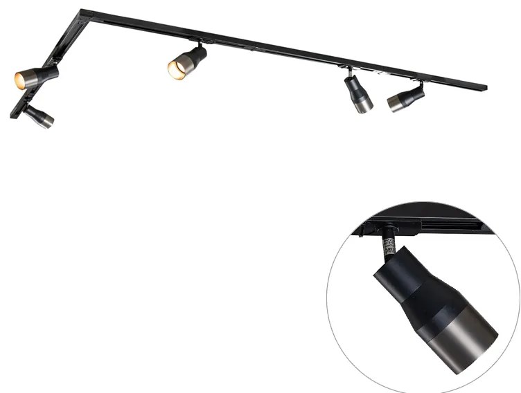 Modern railsysteem met 5 spots gunmetal 1-fase - Iconic Kohua