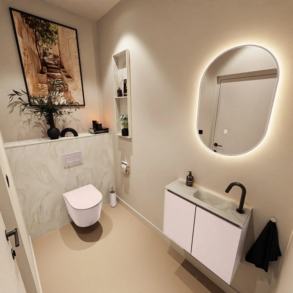 Mondiaz Ture DLux toiletmeubel 60cm rosee met wastafel ostra rechts met kraangat