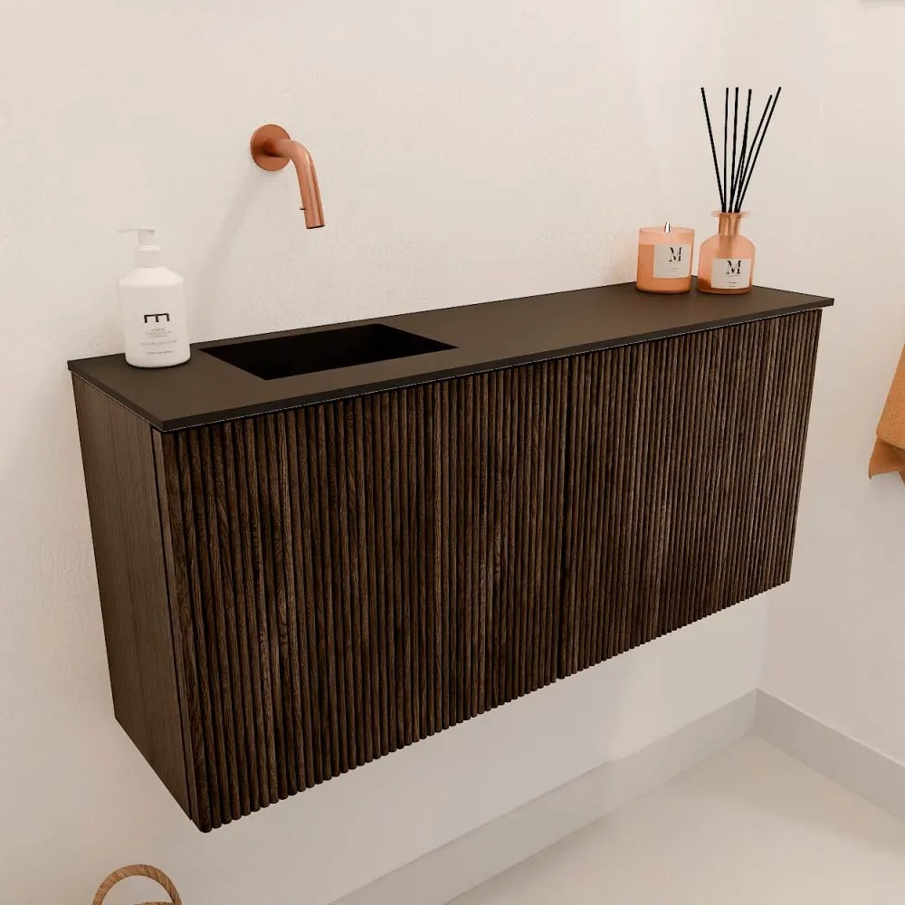 Mondiaz Joya 90cm toiletmeubel walnut met wastafel faye links zonder kraangat urban