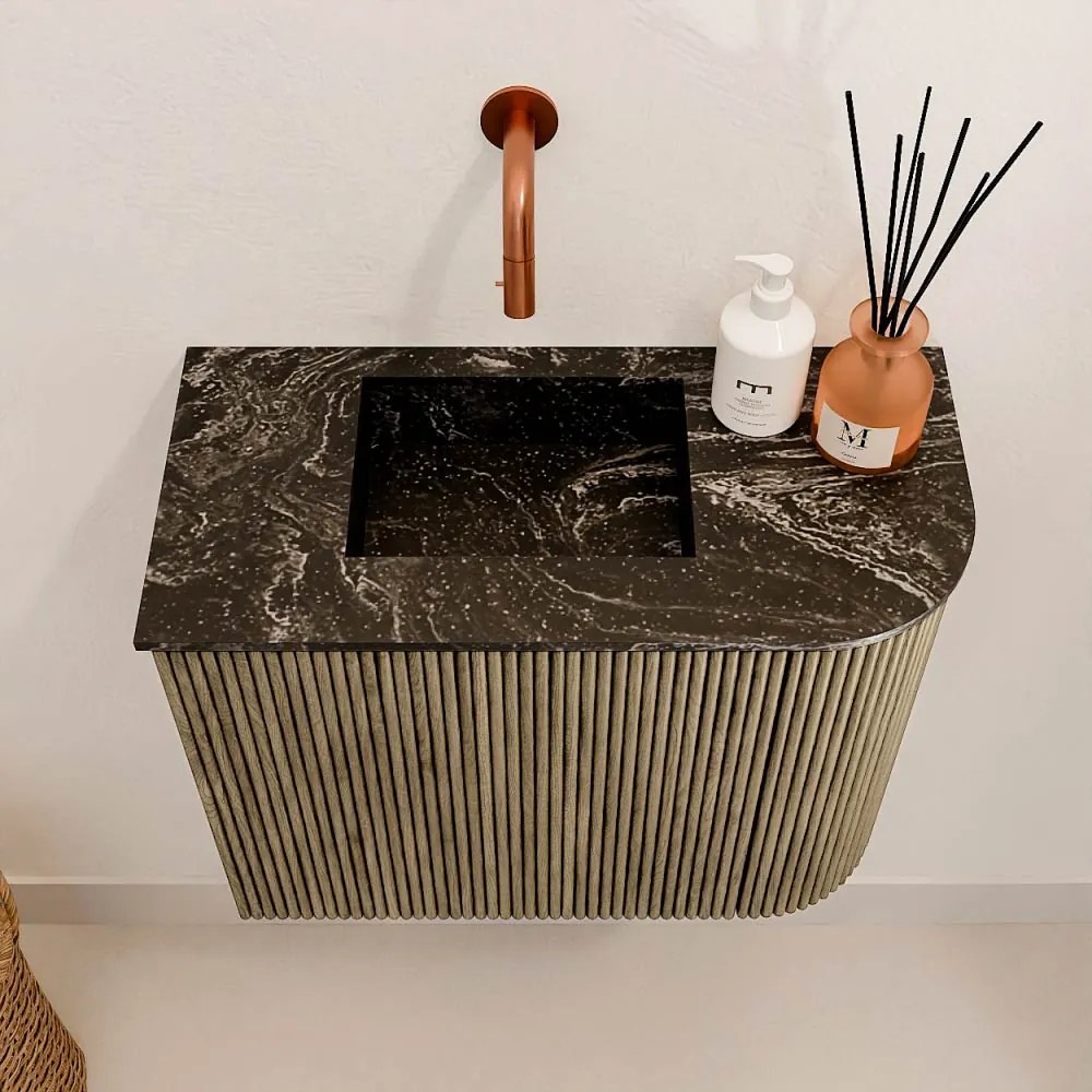 Mondiaz Joya DLux 50cm toiletmeubel ronding rechts dusk met wastafel faye links zonder kraangat lava