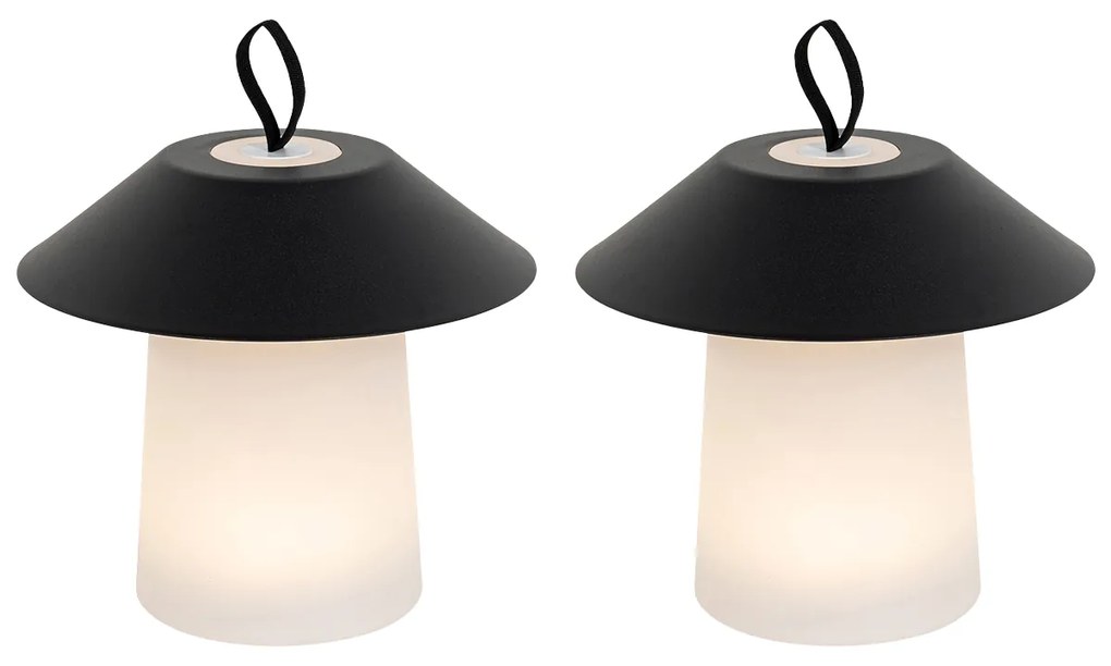 Set van 2 tafellampen mushroom zwart incl. LED oplaadbaar - Ivan