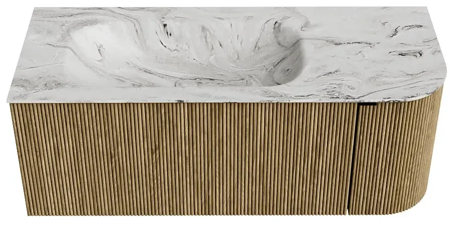 Mondiaz Kurve-dlux 115cm badmeubel ronding rechts dusk met 1 lade en deur en wastafel big small links zonder kraangat glace
