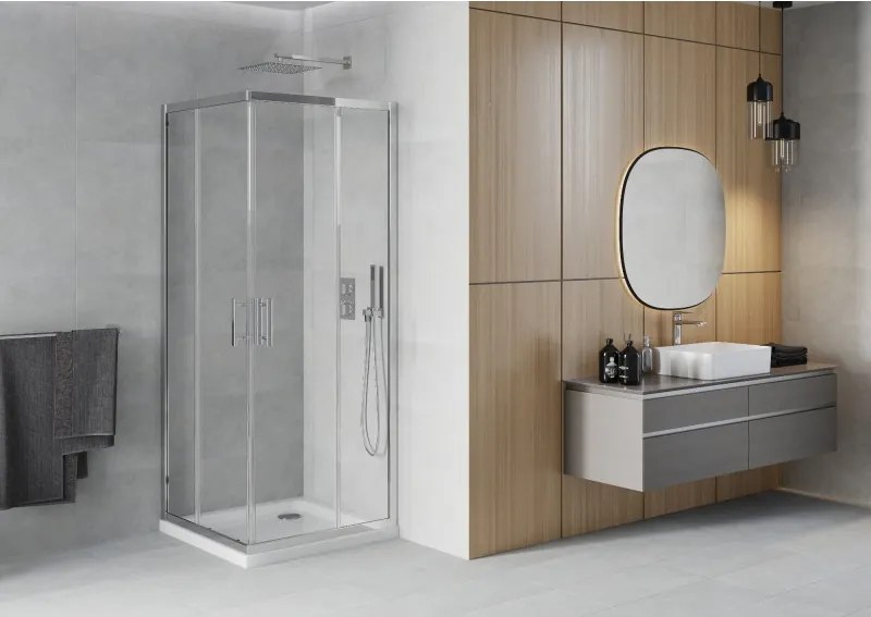 Mexen Rio vierkante douchecabine 90 x 90 cm, transparant, chroom + Flat douchebak, wit - 860-090-090-01-00-4010