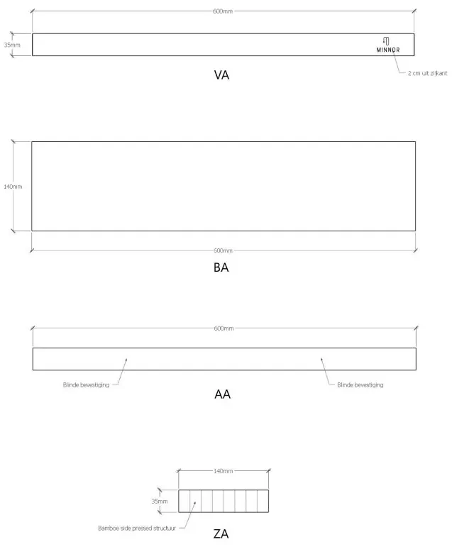 Minnor bamboe wandplank 60cm