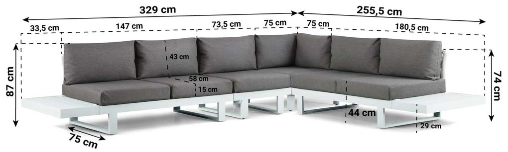 Hoek loungeset 6 personen Aluminium Wit  Lifestyle Garden Furniture Lorenzo