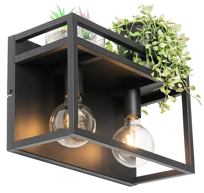 Smart wandlamp zwart met rek incl. 2 Wifi G95 - Cage Rack