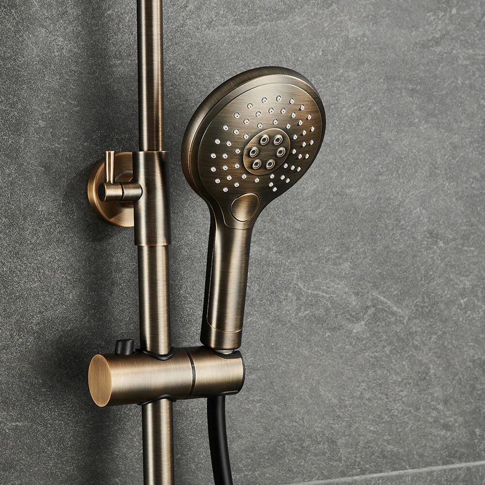 Saniclear Antique inbouwregendouche met 20cm hoofddouche, wandarm, 2 standen handdouche en glijstang verouderd messing