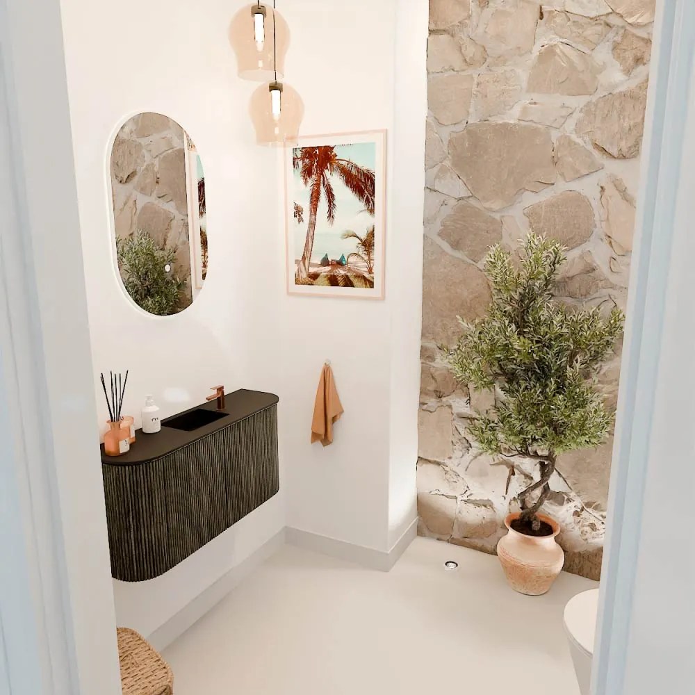 Mondiaz Joya 85cm toiletmeubel ronding links/rechts shadow met wastafel faye midden 1 kraangat urban