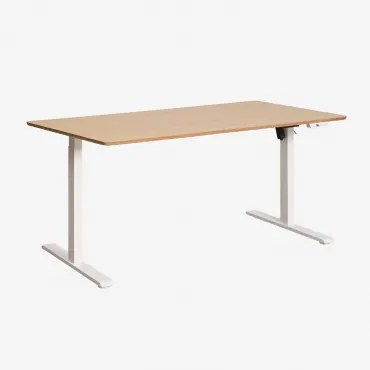 Elektrisch Verstelbaar Rechthoekig Bureau Met Geheugenfunctie Van Hout En Ijzer Serpi Eikenhout & ↔︎ 160 Cm & Wit - Sklum