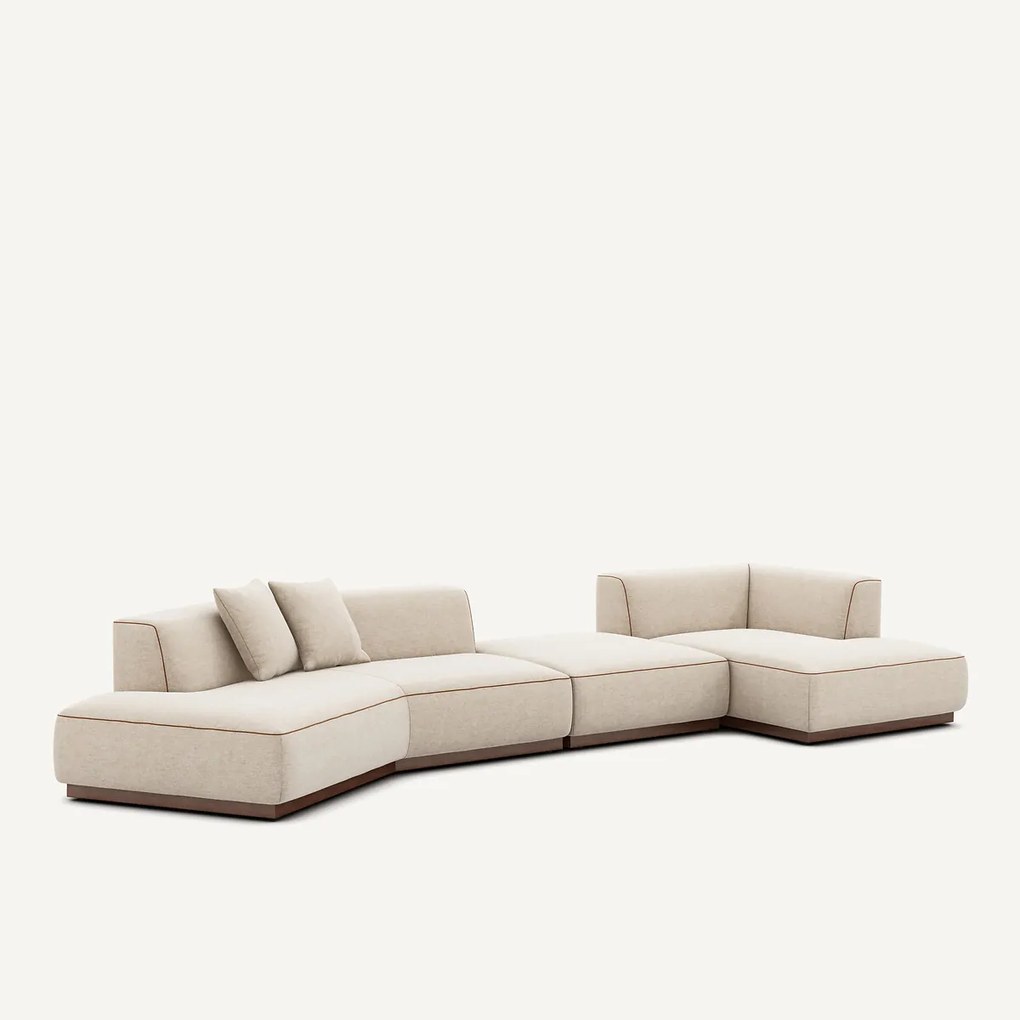 Open bank met hoek recht met voetensteun van gemêleerde stof, JACOPO