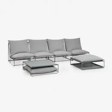 Amaro Tuinset Met 4-delige Modulaire Bank, Bijzettafel En Omvormbare Voetenbank Grijs - Sklum