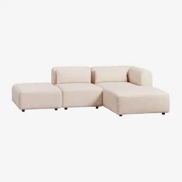 2-delige Chaise Longue Modulaire Bank Rechts Met Fogler Poef Chenille Crème Beige - Sklum