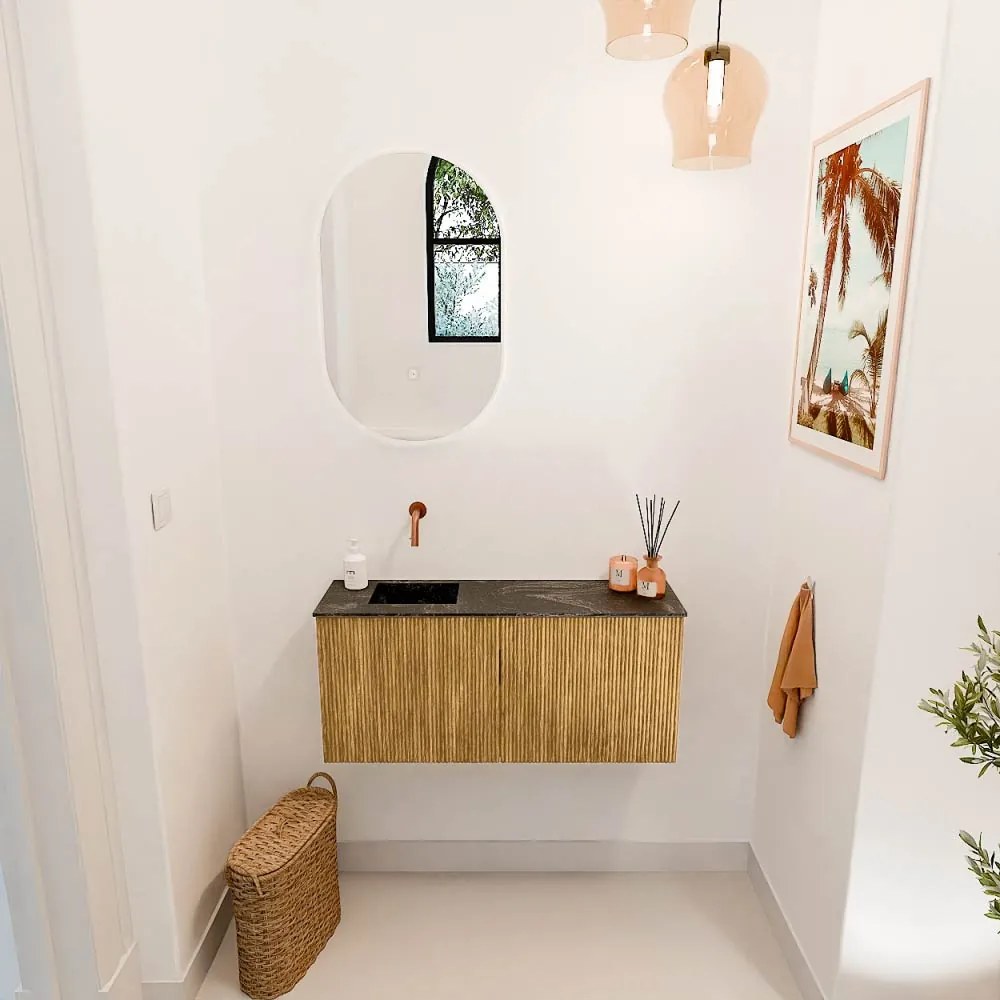 Mondiaz Joya DLux 90cm toiletmeubel oak met wastafel faye links zonder kraangat lava