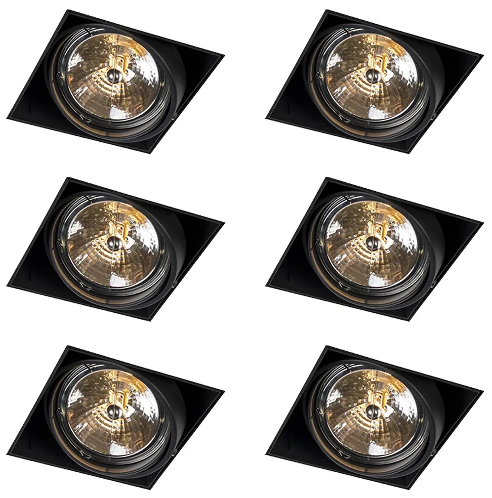 Set van 6 Inbouwspot zwart AR111 draai- en kantelbaar trimless - Oneon
