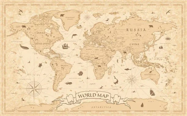 Kaart World Map Vintage Old-Style - vector - layers, dikobraziy