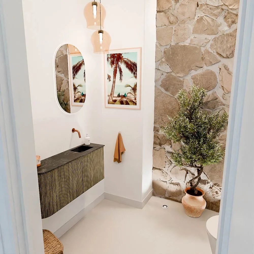 Mondiaz Joya DLux 90cm toiletmeubel ronding links dusk met wastafel faye rechts zonder kraangat lava