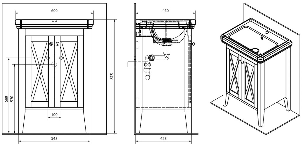 Sapho Cross landelijk badmeubel met wastafel 60cm mahonie