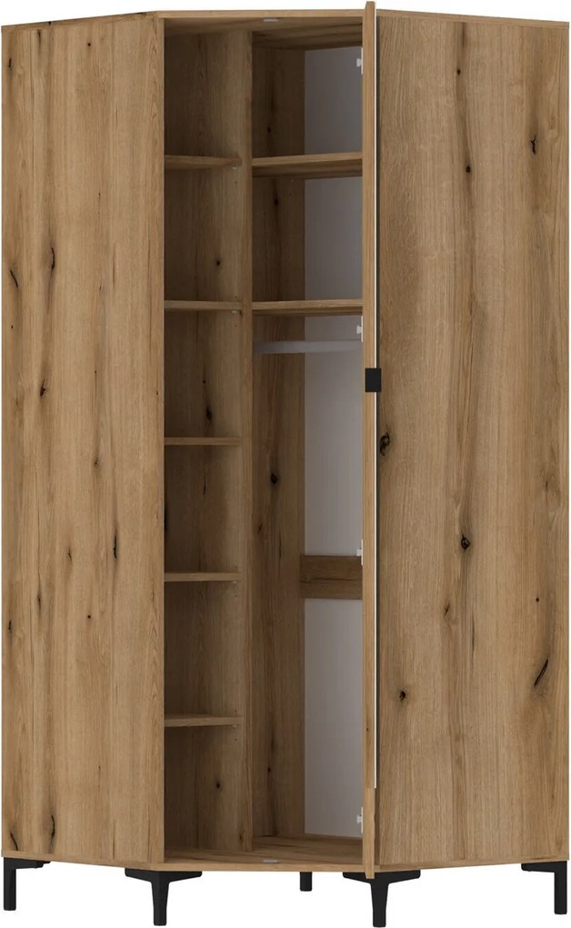 Hoekkledingkast Lorcamu 112, Eiken, 198x90x90cm, 131 kg, Kledingkast deuren: Met scharnieren