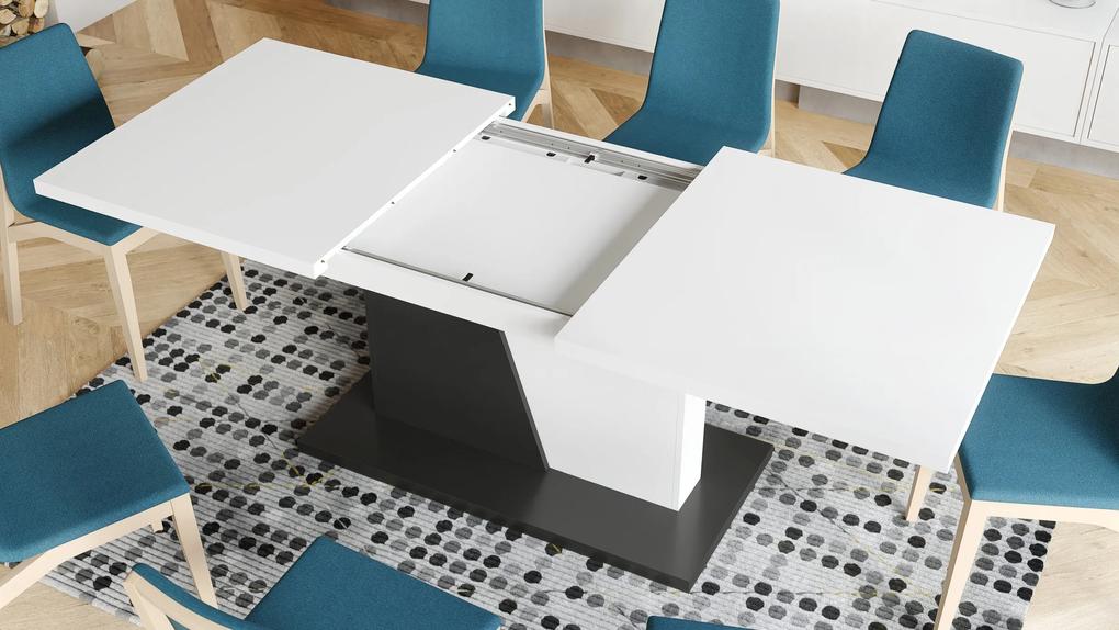 NOBLE NOIR Wit mat/Antraciet (donkergrijs) – uitschuifbare tafel tot 218 cm, voor 8, 10 personen.