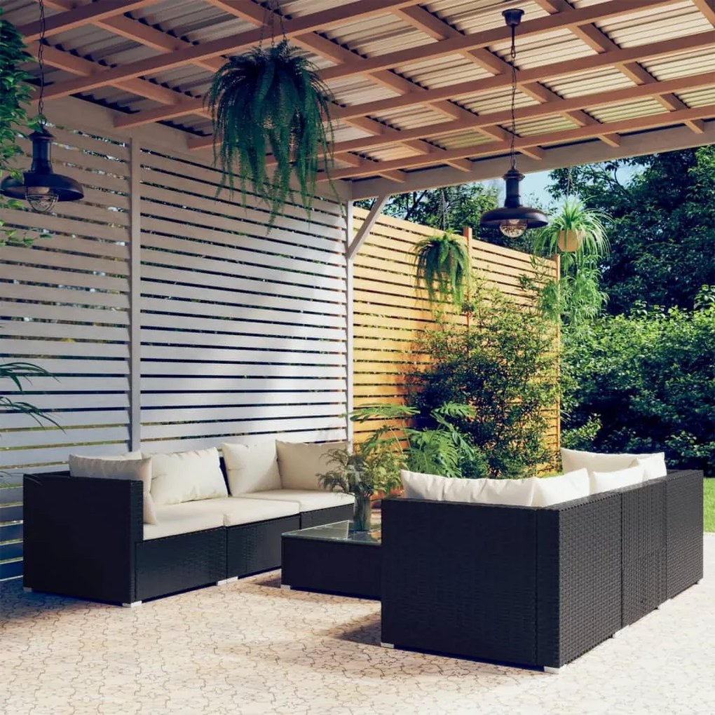 vidaXL 7-delige Loungeset met kussens poly rattan zwart