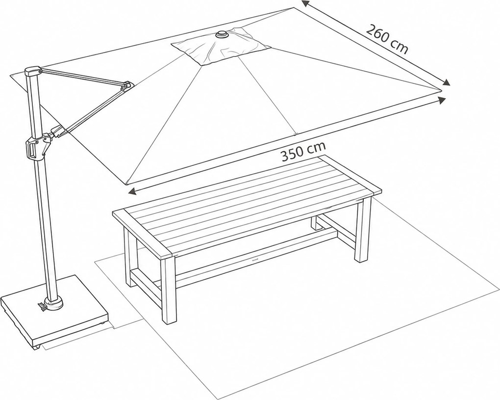 Zweefparasol  2.6x3.5m Graphite (excl. voet) Grijs-antraciet Camello Luna