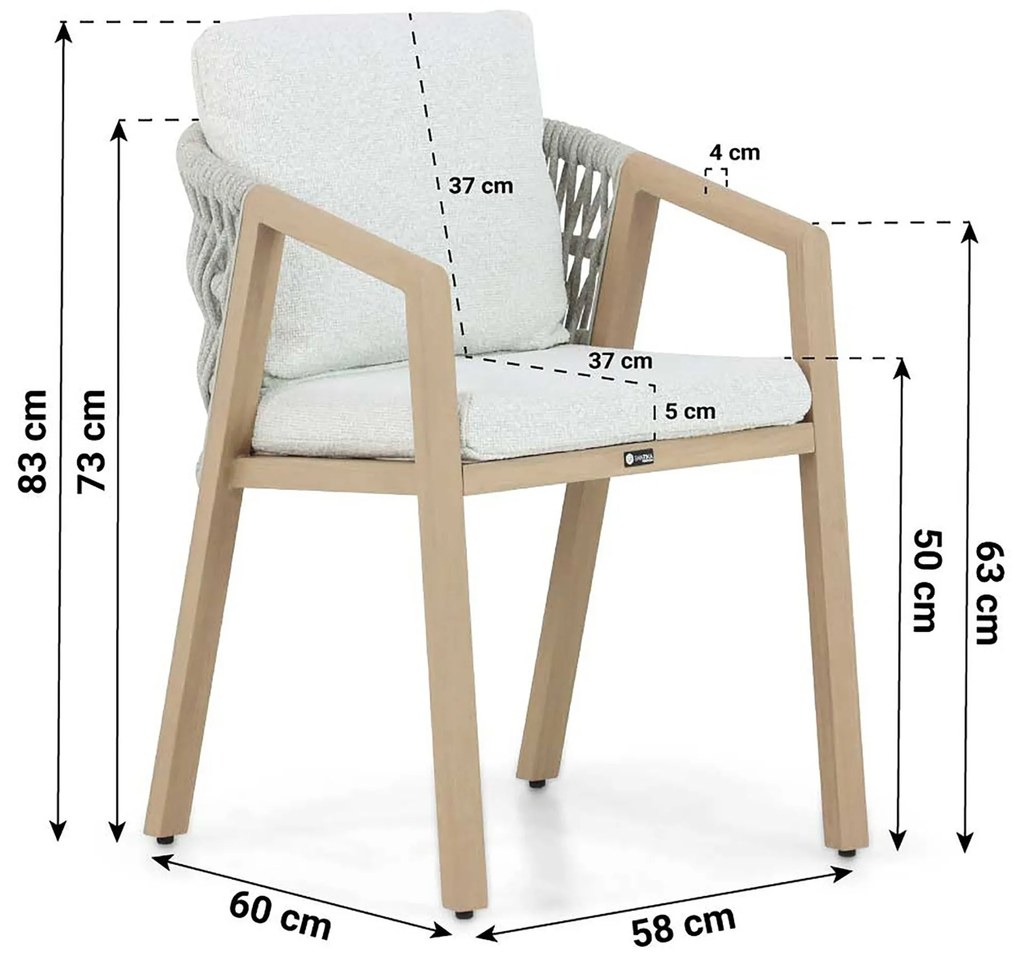 Tuinset 4 personen 160 cm Aluminium/rope Grijs Santika Furniture Santika