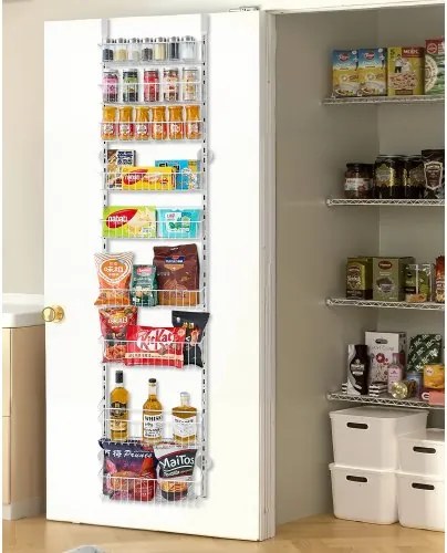 VEVOR Pantrykastorganizer voor boven de deur, 9-laags hangende kruidenrekken van staal, verstelbare wandplanken, voor thuis, keuken en badkamer, wit