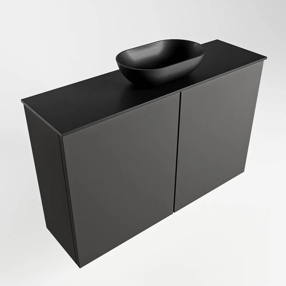 Mondiaz Fowy toiletmeubel 80cm dark grey met zwarte waskom midden zonder kraangat