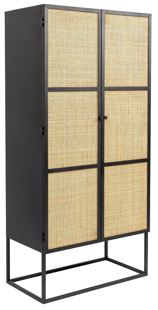 Japandi Kast Zwart Met Rotan - 70x38x145cm.