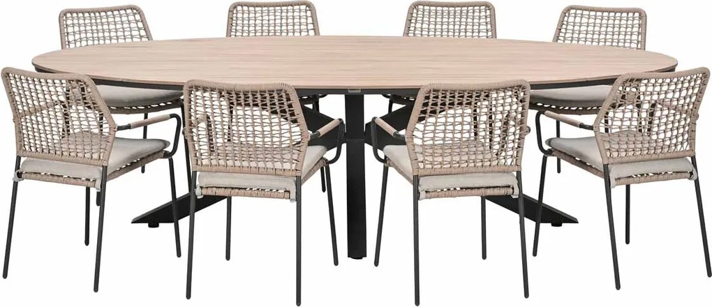 Garden Impressions Natas tuinset sand 9-delig - Tulli tuintafel ovaal 280x140 cm