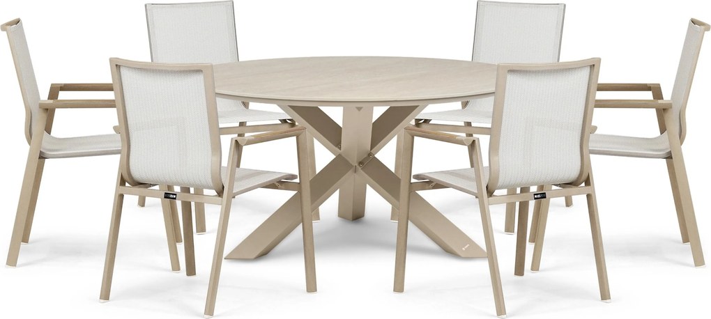 Tuinset Ronde Tuintafel 6 personen 150 cm Aluminium Zand/Beige Lifestyle Garden Furniture Lifetyle