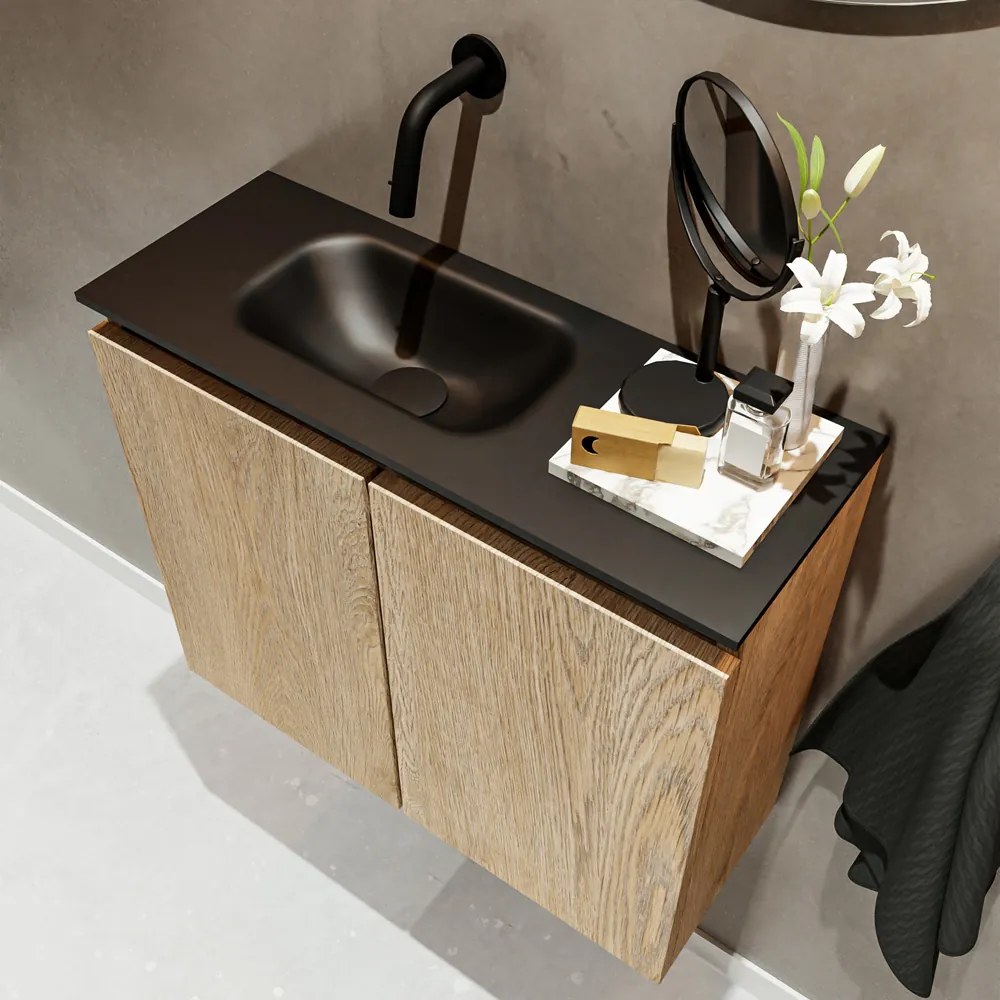 Mondiaz Ture 60cm toiletmeubel washed oak met wastafel urban links geen kraangat