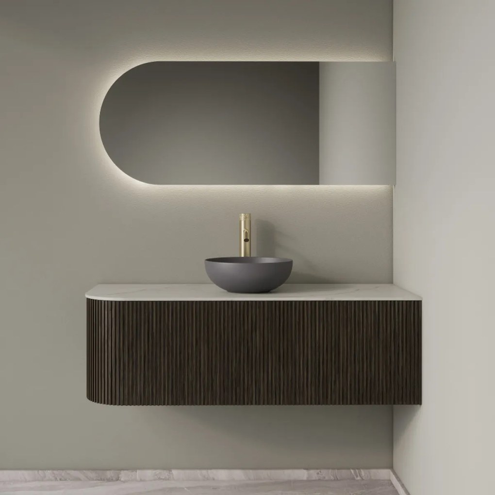 Gliss Design Alluro badmeubel ribbelfront met ronding links 120cm charcoal en wit marmer toppaneel