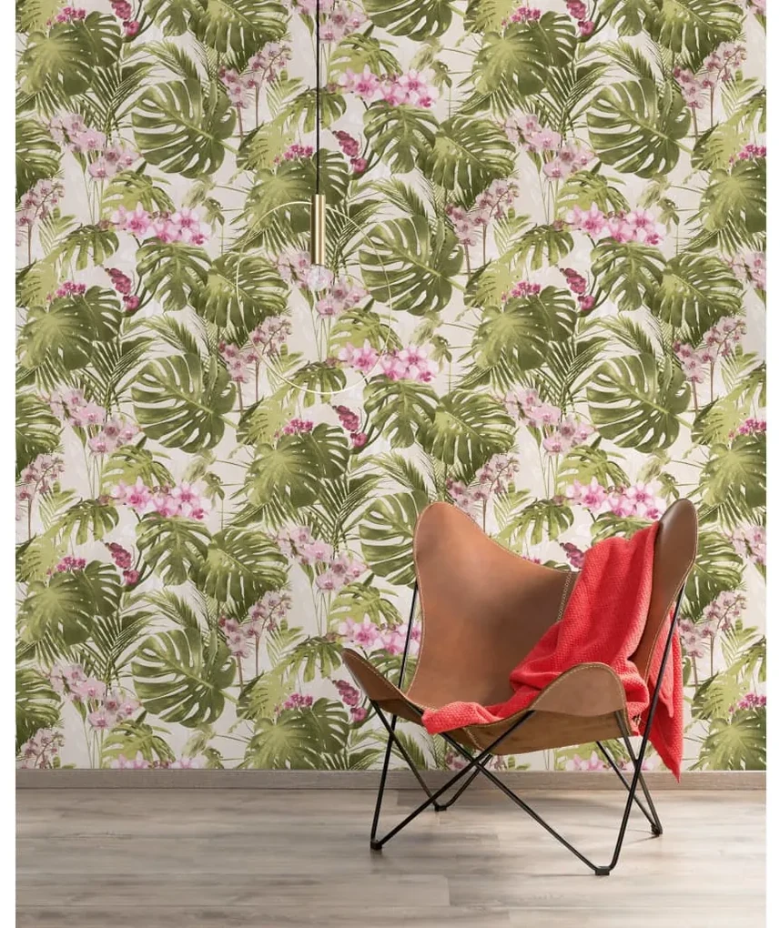 DUTCH WALLCOVERINGS Behang Paradiso groen en roze