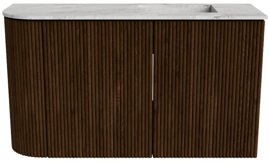 Mondiaz Joya DLux 70cm toiletmeubel ronding links walnut met wastafel faye rechts 1 kraangat glace