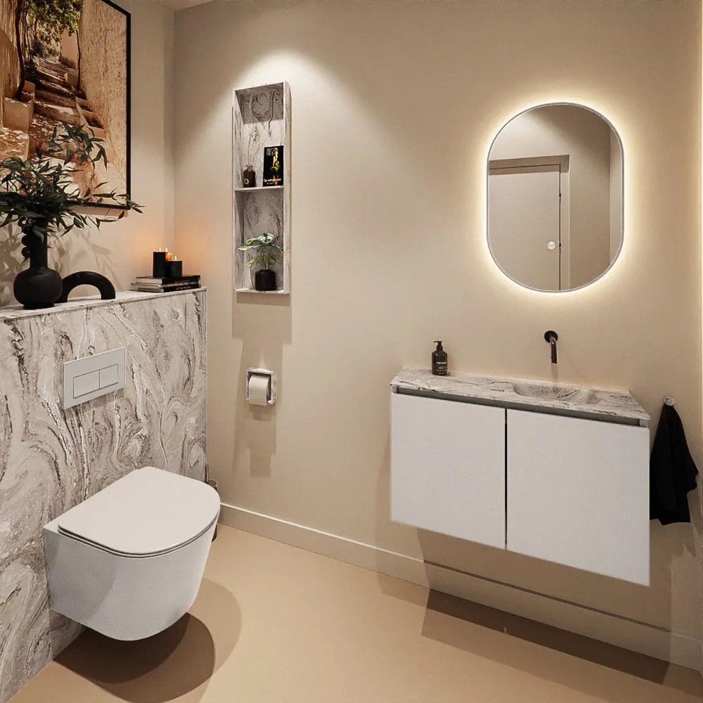 Mondiaz Ture DLux toiletmeubel 80cm linen met wastafel glace rechts zonder kraangat