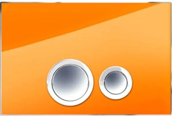 Rezi Design bedieningsplaat glas DF met 2 ongelijke druktoetsen in verchroomd messing 260x173mm sinaas oranje/chroom BB3651D2OS