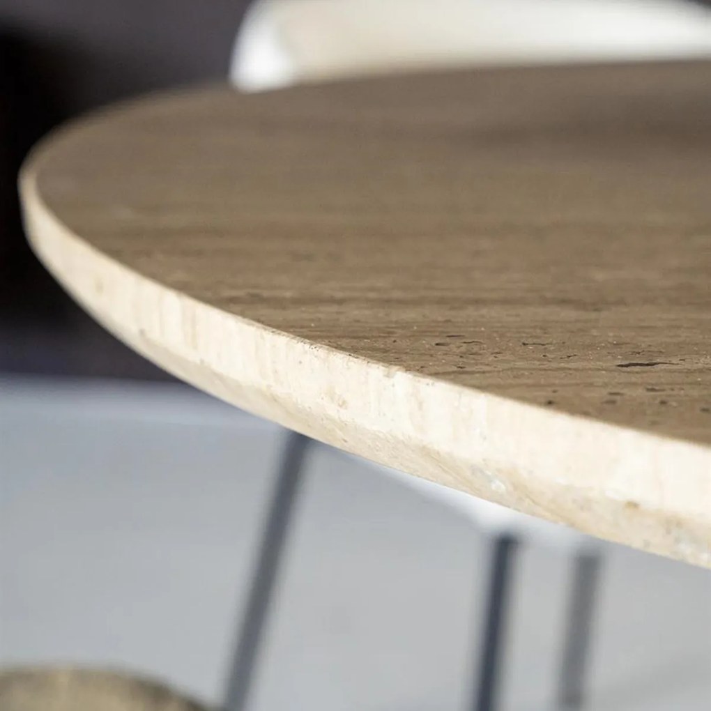 Ronde Eettafel Travertin En Mangohout - 130 X 130cm.
